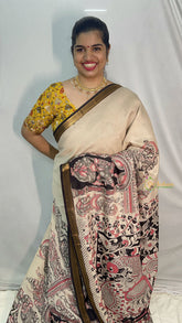 Vriksham Black & White Kalamkari Saree With Nizam Border-VS4407